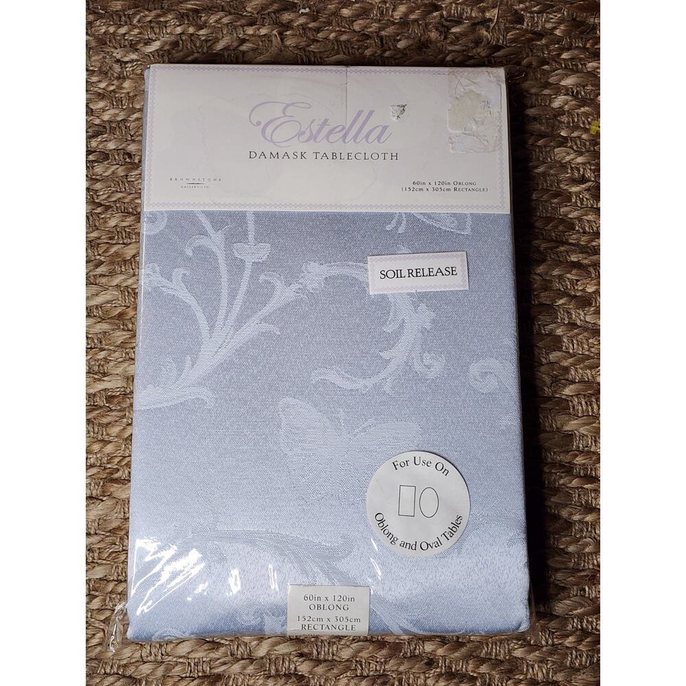 Vintage Blue Estella Danmask Oblong Tablecloth Butterflies Oblong 60"x120"